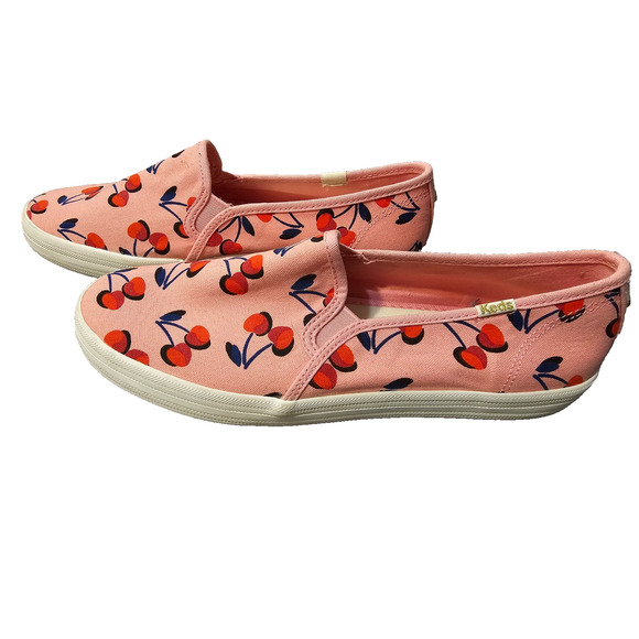 Keds x Kate Spade Womens Size 9 Pink Cherry Print Casual Shoes Slip On Canvas - Picture 1 of 7